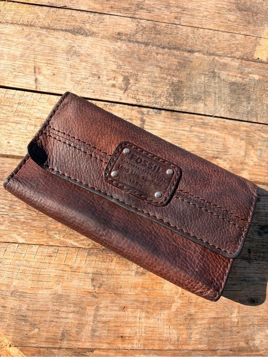 Fossil Accessories - Vintage Fossil Brown Genuine Leather Flap Wallet Long Wallet